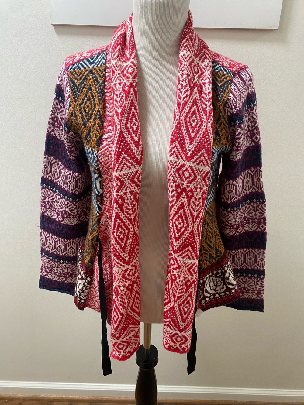 Sundance Catalog "Gretchen" Fair Isle Wrap Cardigan Sweater